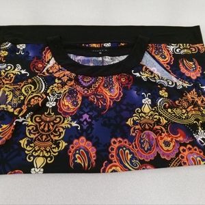 Tiana B Sleeveless Dress - Black, Purple, Orange Emblem Florals Print, sz 2X